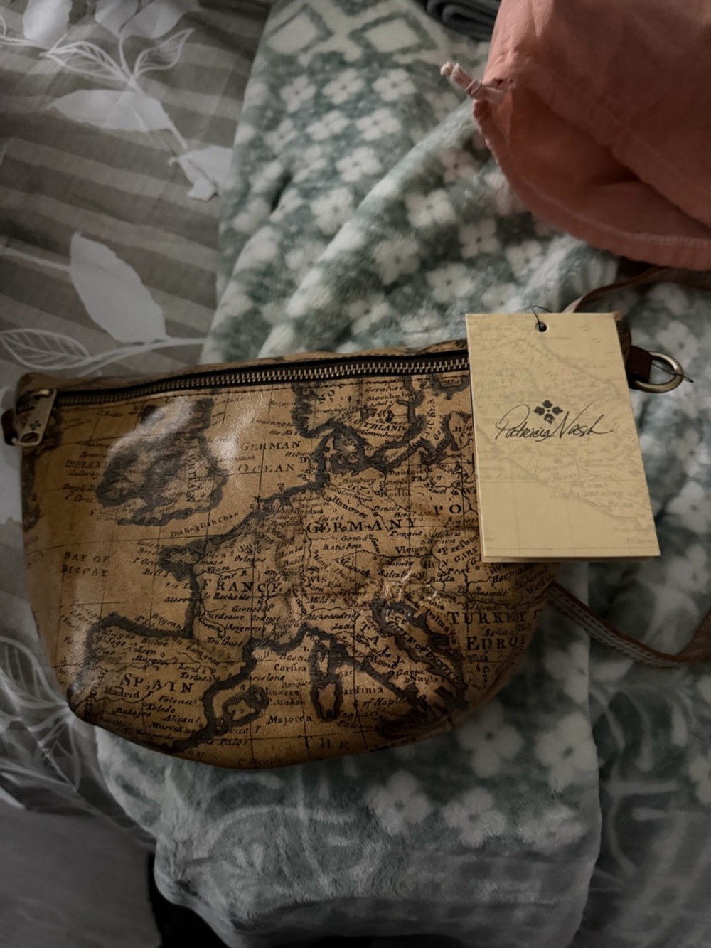 Patricia Nash Brown Map-Print Leather Crossbody belt bag